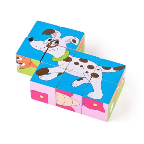 Puzzle din lemn cuburi - Animale colorate - imagine 8